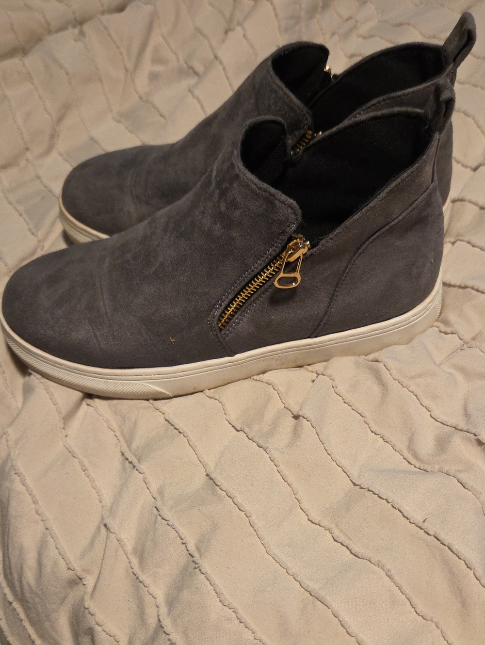 Suede Gray Women's Zip-Accent Ankle Sneakers